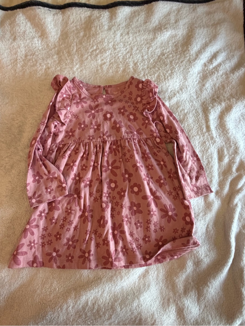 okie dokie Pink Floral Ruffle-Shoulder Long Sleeve dress/top over leggings